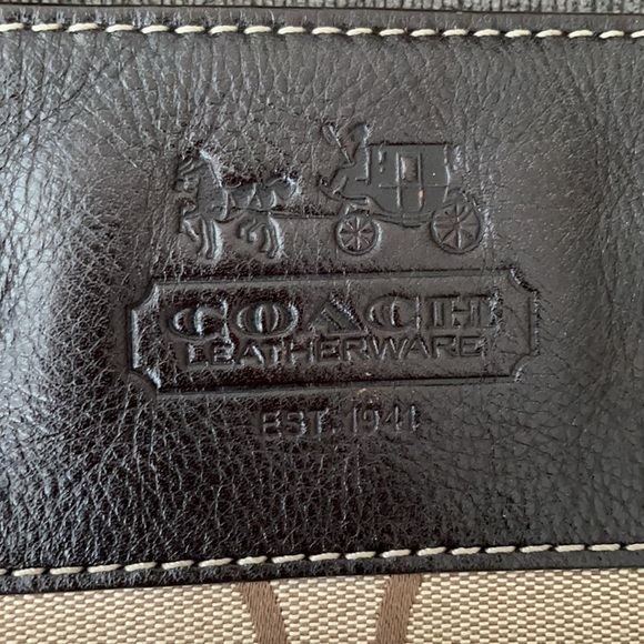 Vintage Coach handbag,purse. Traditional brown leather and tan canvas details. - Picture 2 of 5